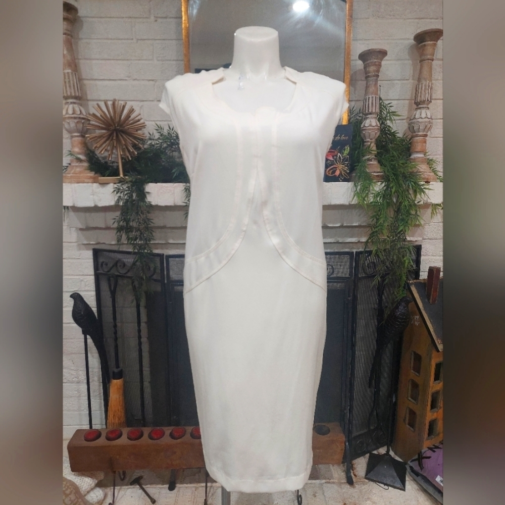 IMAN Dress Women's Plus Size 1X Ivory White Sheath Cream Dress Exposed Zipper